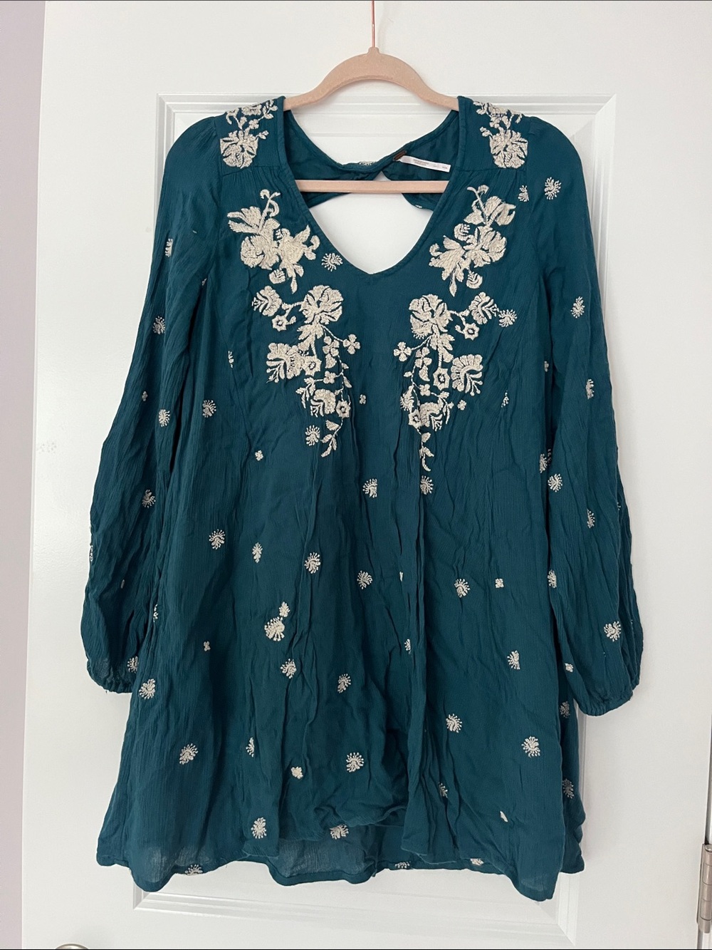 Free People Embroidered Teal Dress - Women Dresses